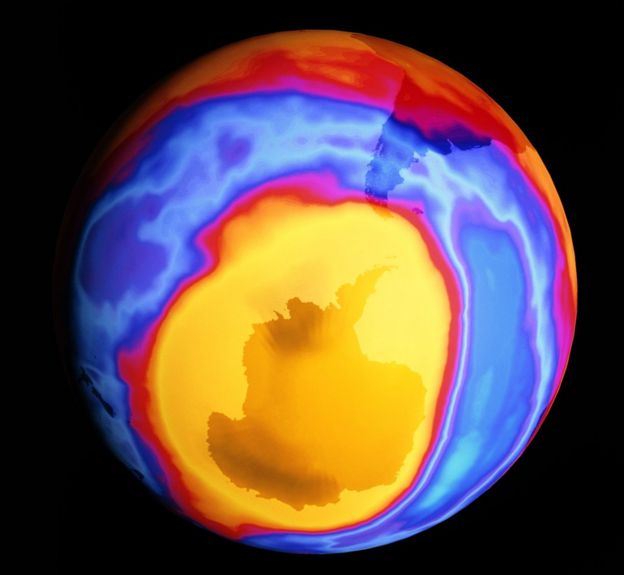 O buraco na camada de ozônio na Antártica no ano 2000
