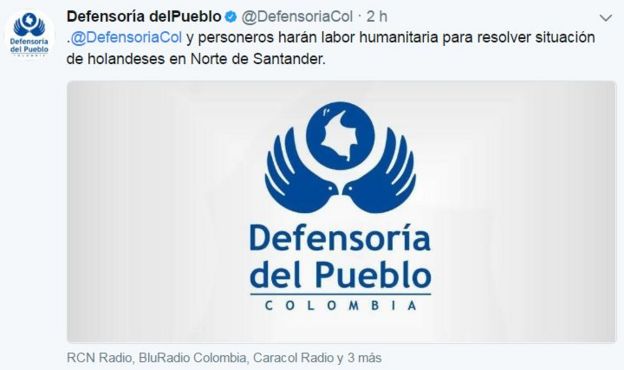 Twitter de la DefensorĂa de Colombia