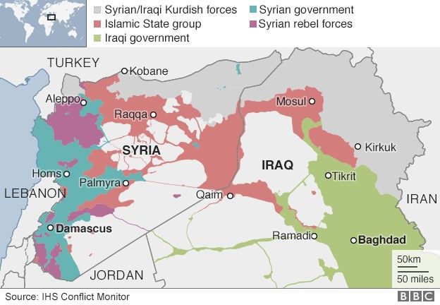 Map showing control of Iraq and Syria