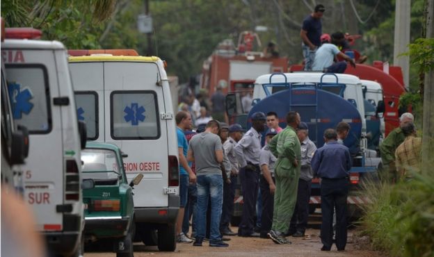 Emergency services pictured with ambulances at the scene of the crash