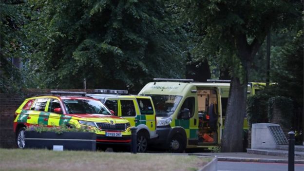 Emergency services vehicles outside Forbury Gardens