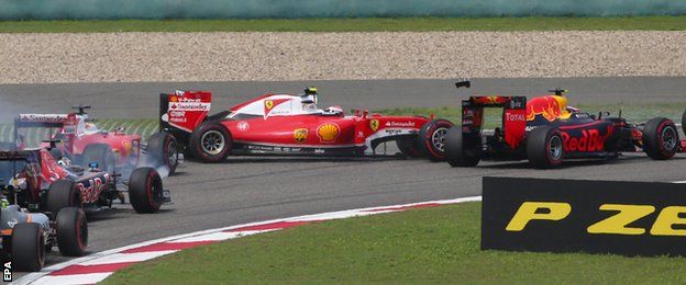 The two Ferraris collide at the Chinese Grand Prix
