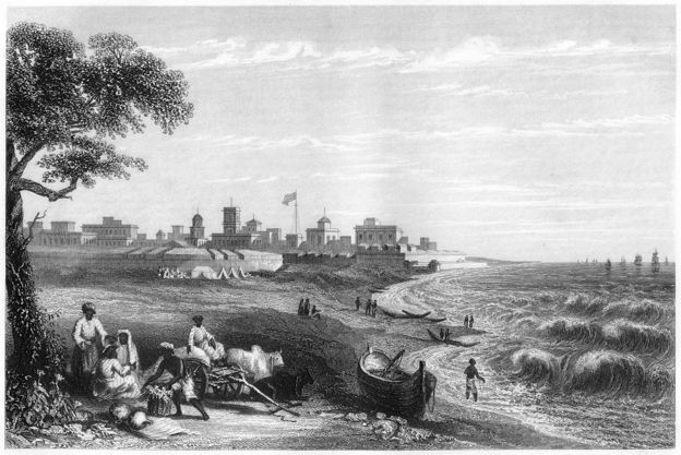 1860களில் அப்போதைய மதராஸின் துறைமுக பகுதியிலிருந்து ஜார்ஜ் கோட்டை இப்படித்தான் காட்சியளித்தது.