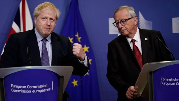 Boris Johnson and Jean-Claude Juncker at press conference in Brussels summit on 17 October 2019