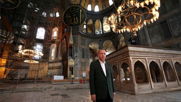 Turkish President Recep Tayyip Erdogan visits Hagia Sophia in Istanbul, Turkey, 19 July 2020