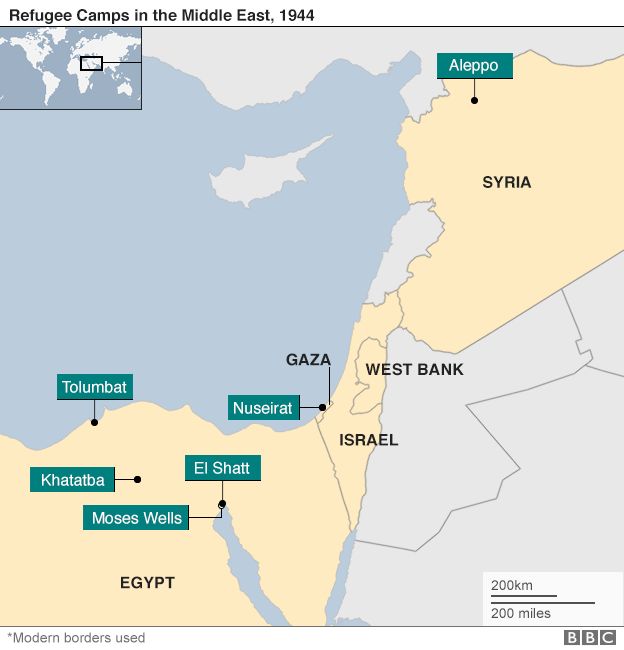 Refugee camps in the Middle East in 1944