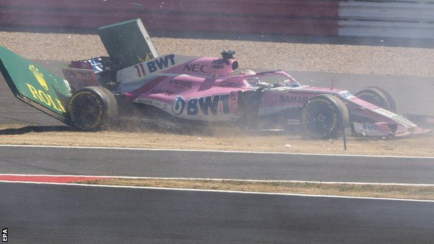 Sergio Perez spins off during the British Grand Prix