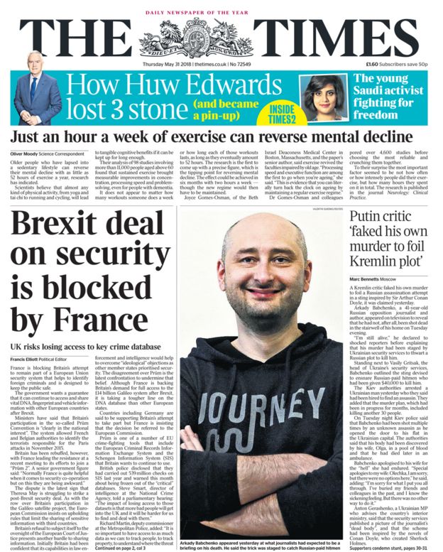 Times front page - 31/05/18