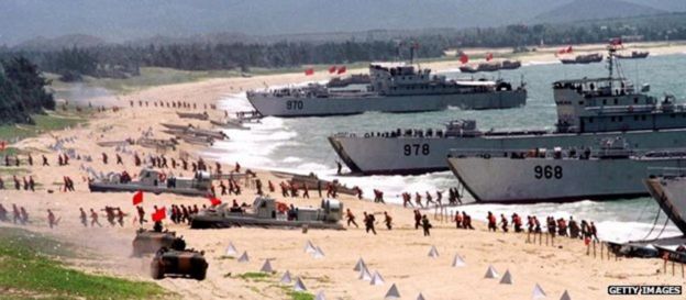 Một cuộc diễn tập đổ bộ của Quân Giải phóng Nhân dân Trung Hoa: nước này chưa bao giờ từ bỏ ý định nếu cần sẽ giành lại Đài Loan bằng vũ lực.