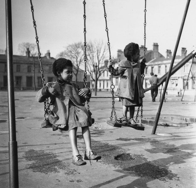 children playing on swings