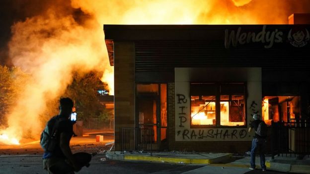 The Wendy's restaurant in Atlanta on fire