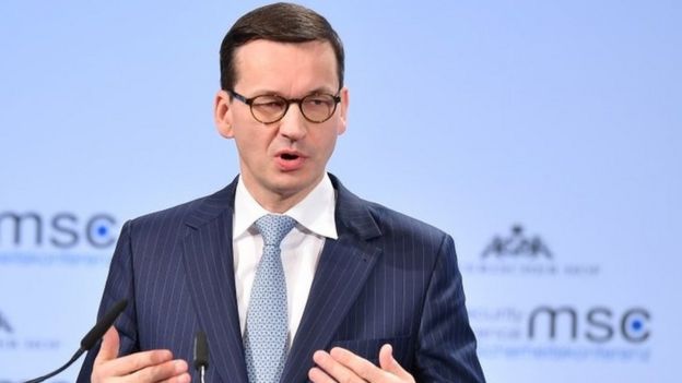 Polish PM Mateusz Morawiecki speaks at the Munich Security Conference in Germany. Photo: 17 February 2018