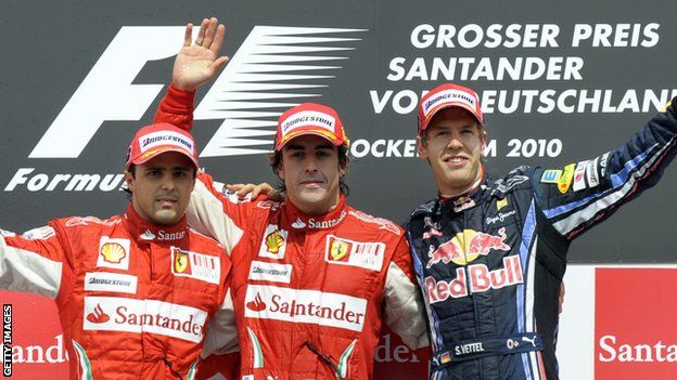Fernando Alonso, Felipe massa and Sebastian Vettel