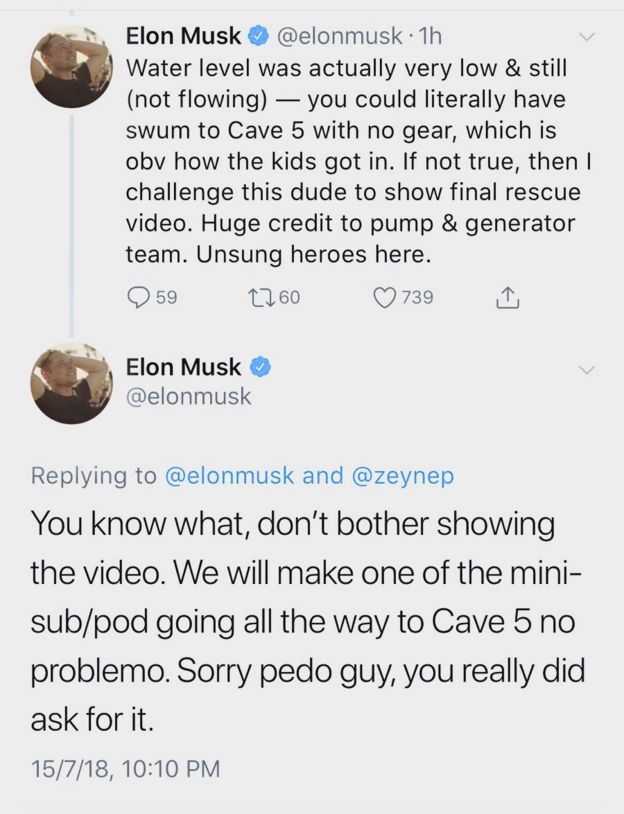 Tweets from Elon Musk captured before he deleted them