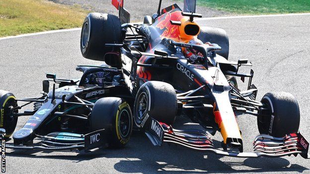 Max Verstappen and Lewis Hamilton collide