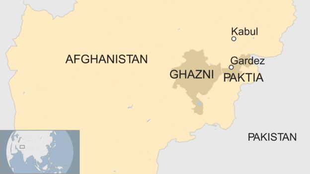 A BBC map showing the locations of Paktia and Ghazni provinces