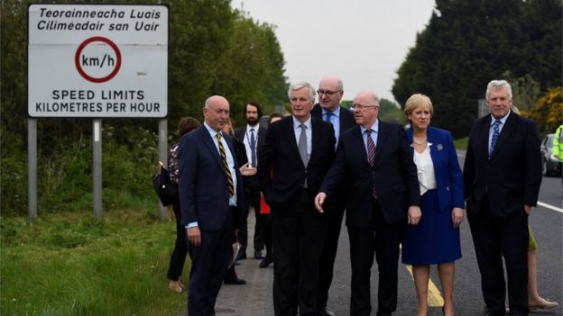 Irish ministers with EU delegation at the Irish border