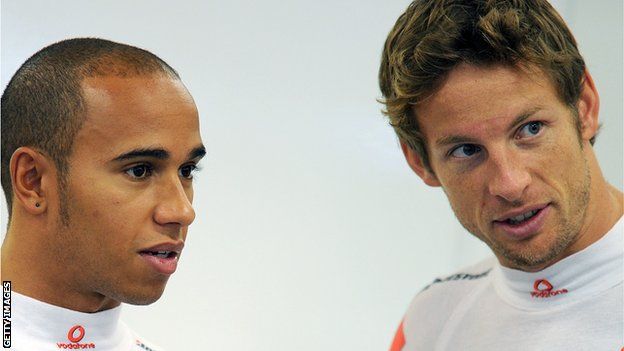 Formula One drivers Lewis Hamilton and Jenson Button