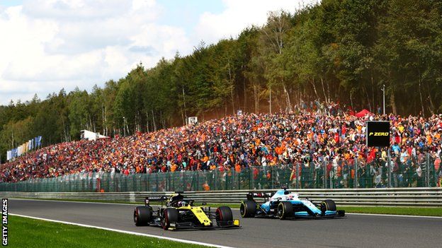 Ricciardo and George Russell race at Spa