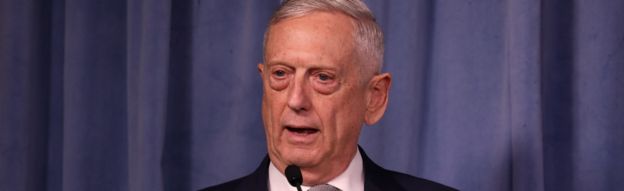 Jim Mattis speaking on a stage