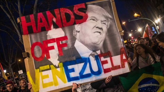 Manifestación en Madrid contra la interferencia de TRump en la crisis de Venezuela.