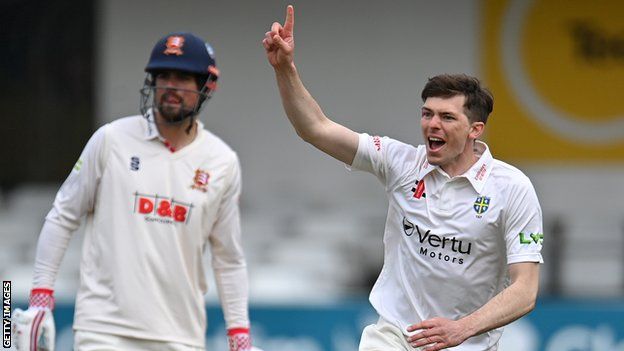Durham bowler Matt Salisbury dismisses Essex captain Tom Westley