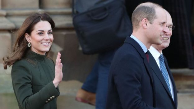 The Duke and Duchess of Cambridge arrive for a visit to City Hall in Bradford