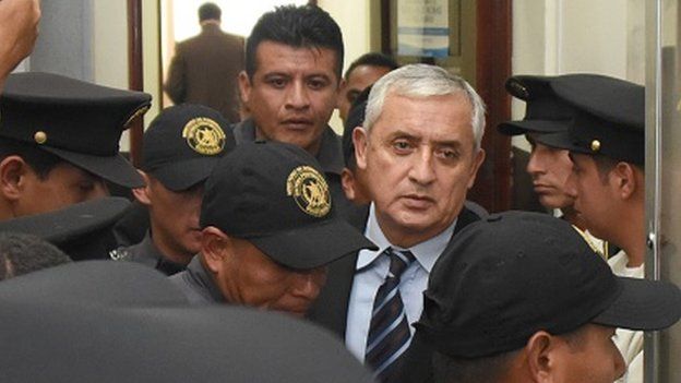 Former Guatemalan President Perez attends a hearing at the Supreme Court of Justice in Guatemala City