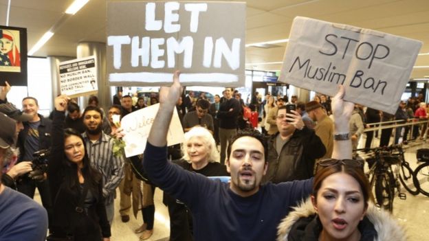 Protests have continued at US airports throughout the week