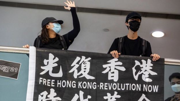 Pro-democracy demonstrators calling for the city's independence protest in Tsim Sha Tsui waterfront in Hong Kong on May 10, 2020