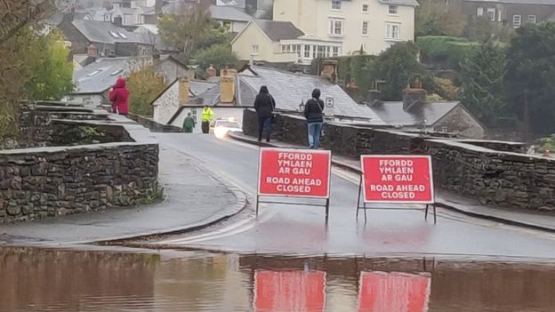 Flooding in Crickhowell, Powys