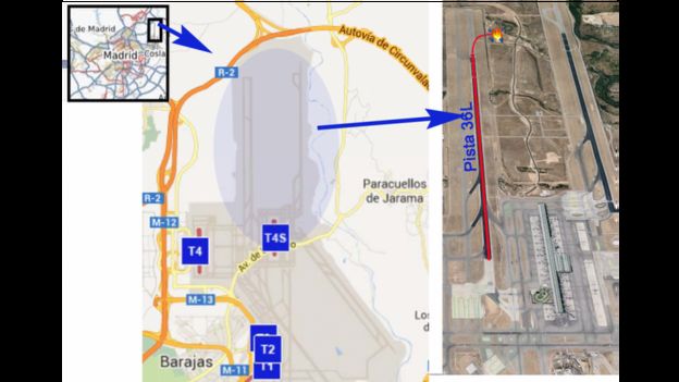 Mapa del lugar de la tragedia del vuelo Spanair JK5022 en 2008.