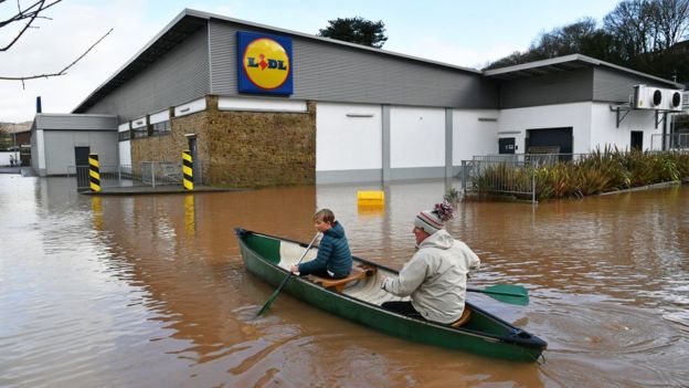 Lidl, Monmouth, in the aftermath of Storm Dennis.