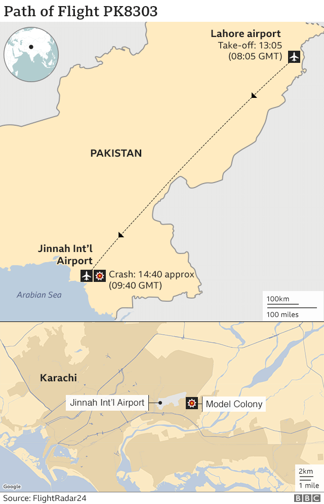 Map of Pakistan highlighting Lahore and Karachi