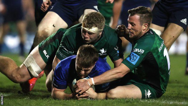 David Hawkshaw touches down for a Leinster try in the victory at the Sportsground