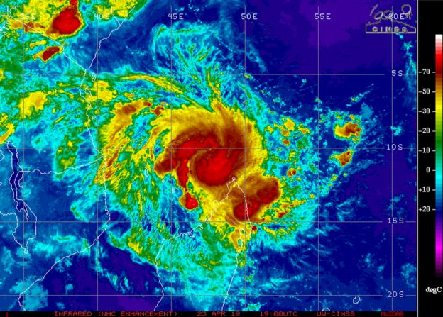 Satellite imagery of the cyclone path