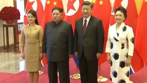 Kim Jong-un and Xi Jinping with their wives