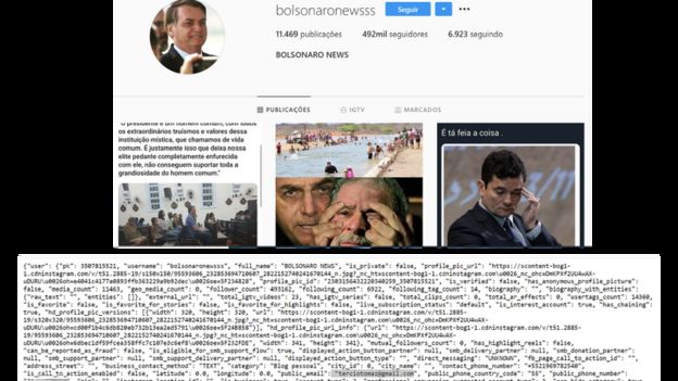 Código fonte mostra e-mail de Tercio Arnaud Tomaz ligado a página Bolsonaro Newsss no Instagram