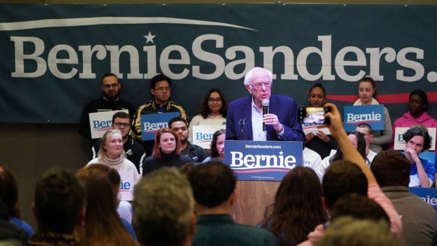 Bernie Sanders speaking at a campaign event