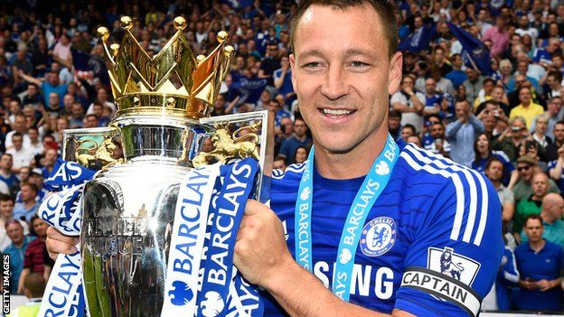 John Terry celebrates winning the Premier League in May 2015