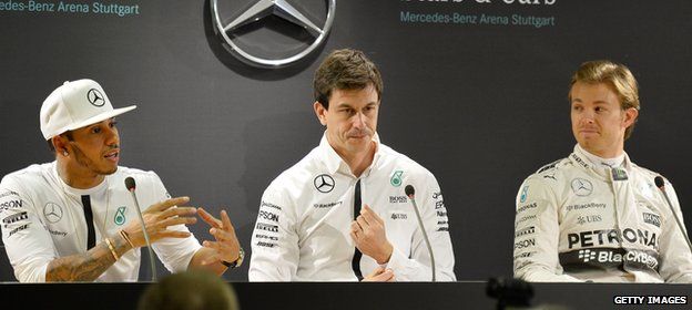 The relationship between Hamilton (far left) and Rosberg (far right) deteriorated last season