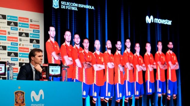 মাদ্রিদে ২০১৮ বিশ্বকাপের জন্য দল ঘোষনা করছেন স্পেনের কোচ লোপেটিগুই, মে ২১, ২০১৮