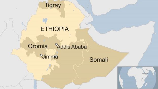 Map showing Ethiopia's regions