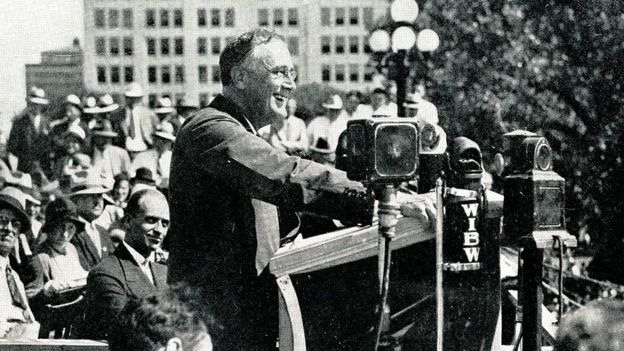 Franklin Delano Roosevelt durante un discurso.