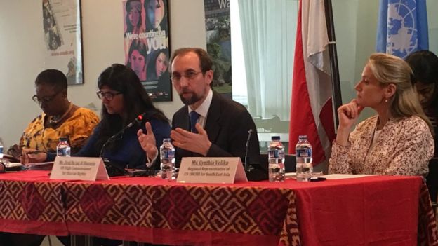 Zeid Ra'ad Al Husein mengajak umat muslim Indonesia untuk ikut memerangi <a href='https://medan.tribunnews.com/tag/diskriminasi' title='diskriminasi'>diskriminasi</a>, termasuk terhadap kelompok <a href='https://medan.tribunnews.com/tag/lgbt' title='LGBT'>LGBT</a>.