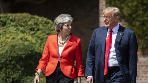 Theresa May and Donald Trump at Chequers in Aylesbury, England, on 13 July 2018