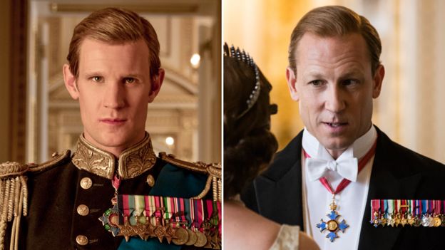 Matt Smith (left) and Tobias Menzies as Prince Philip in The Crown