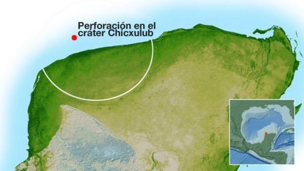Un gráfico del lugar en donde cayó un meteorito gigante hace 65 millones de años