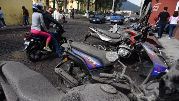 Bikes covered in ash