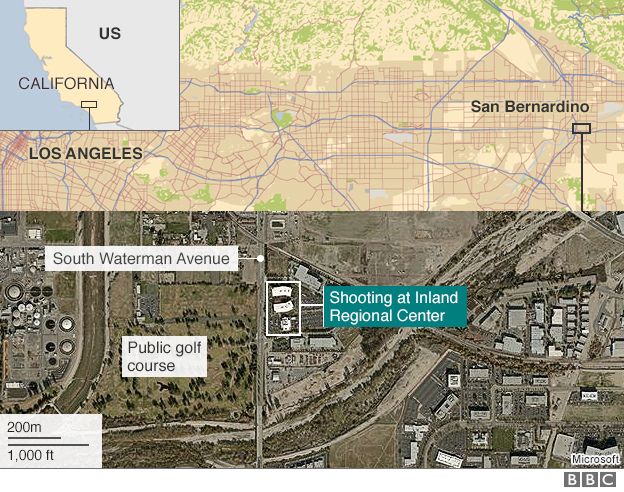 Map of shooting in San Bernardino